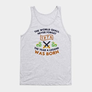 1974 The Year A Legend Was Born Dragons and Swords Design Tank Top